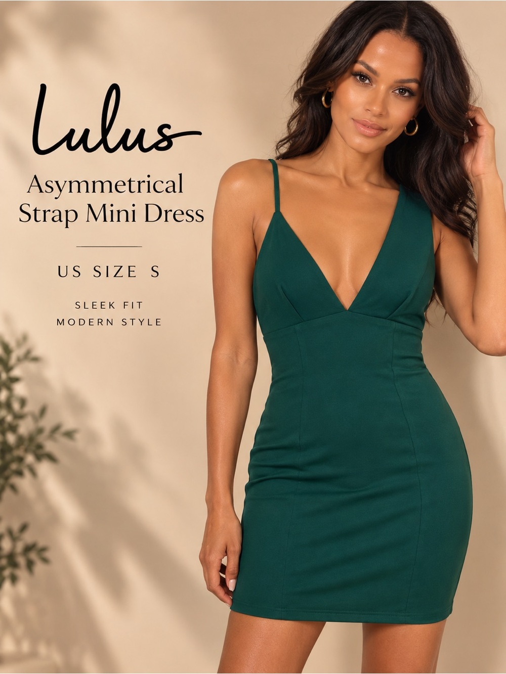 Lulus Emerald Green Asymmetrical Strap Bodycon Mini Dress Size S NWT
